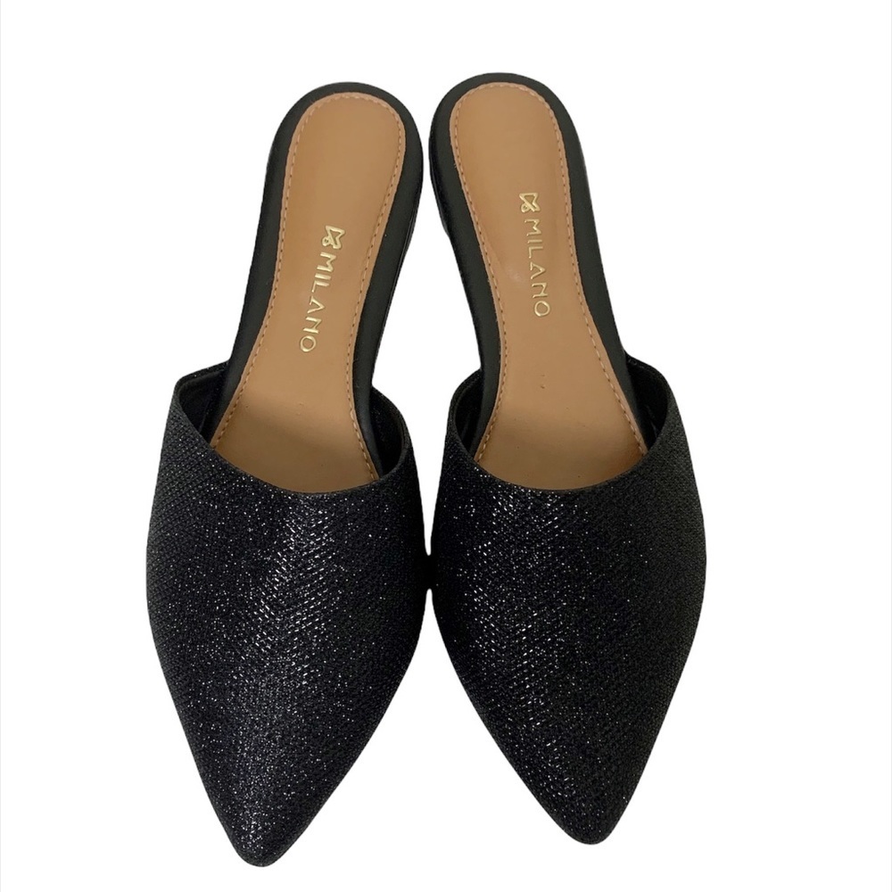 MILANO BLACK GLITTER SLIP ON SHOES SIZE 11B FLATS